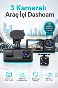 Araç İçi HD Kamera 3 Kameralı Wifi Özellikli 1080P Full HD Gece Görüşlü G-Sensör Dashcam